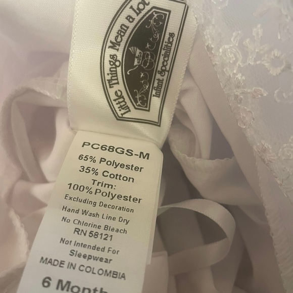 Baby Little Things Mean A Lot Christening Gown & Bonnet Set Sz 6 Months - Picture 14 of 14